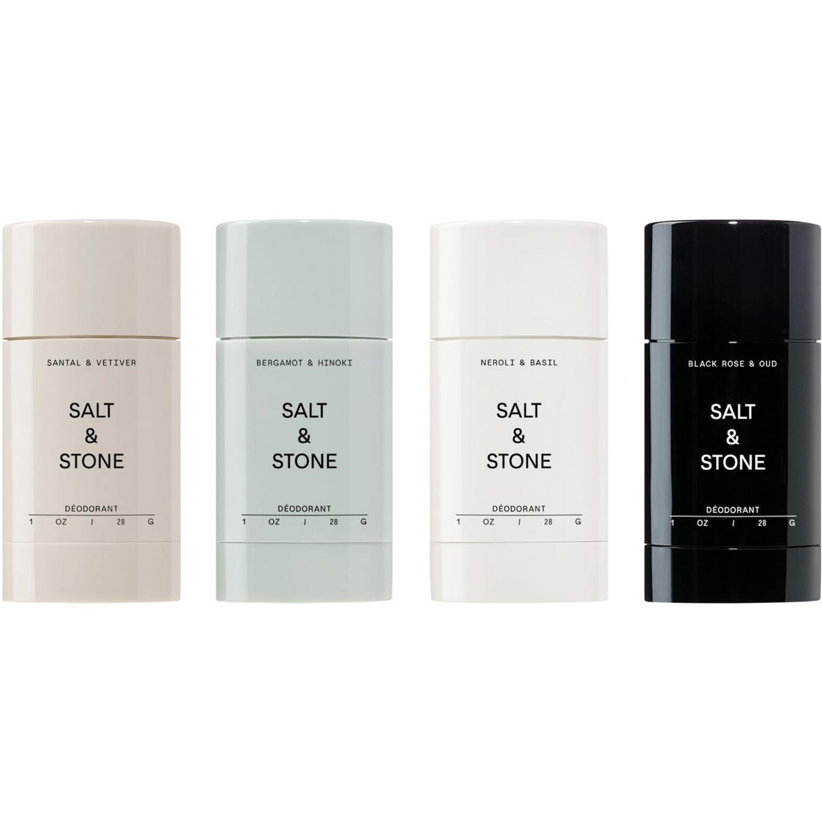 Salt & Stone mini discovery box with four aluminum-free deodorant scents for on-the-go protection.