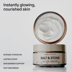 Salt & Stone Santal & Vetiver pump bottle for easy application.