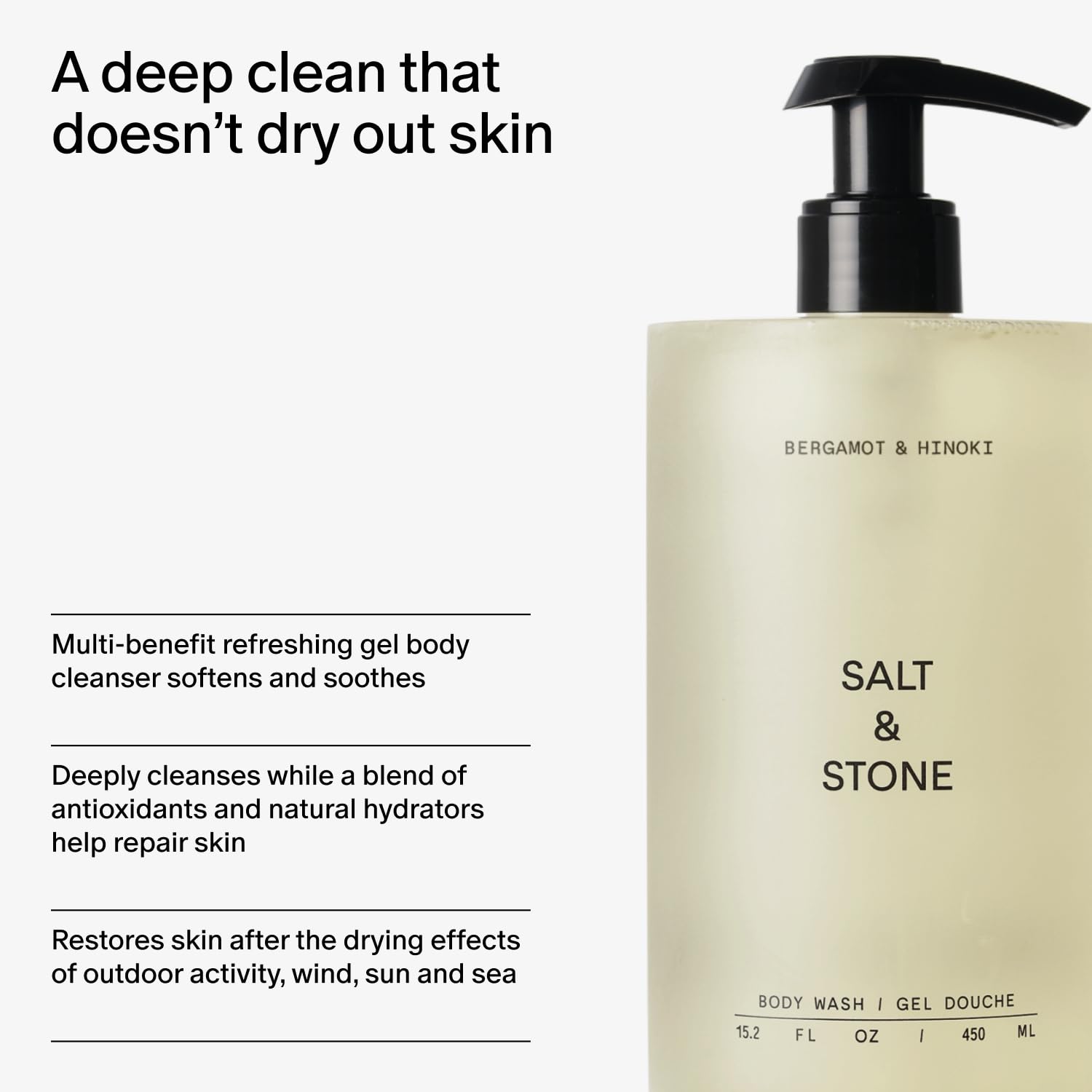In-shower scene with Salt & Stone, a refreshing daily ritual.