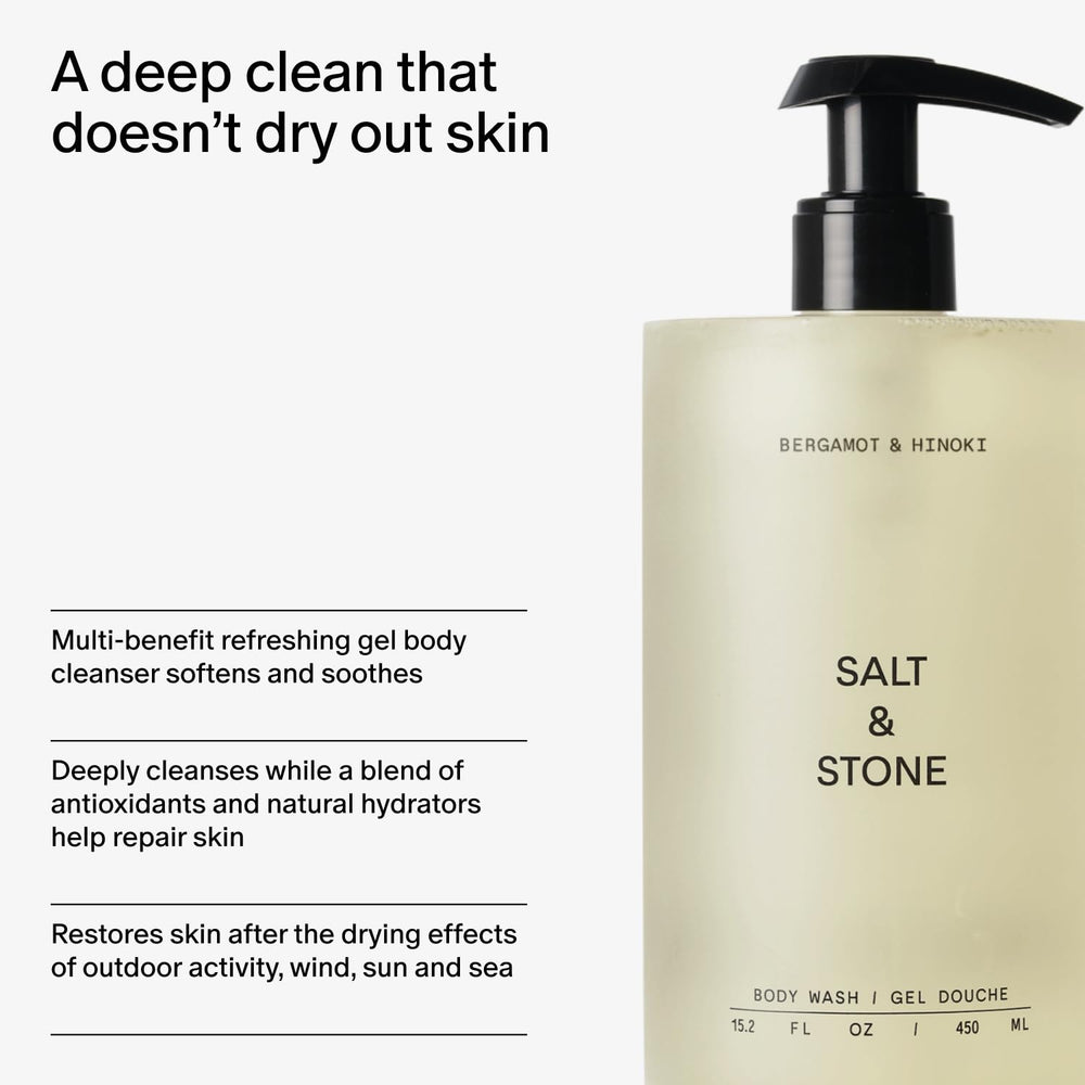 In-shower scene with Salt & Stone, a refreshing daily ritual.