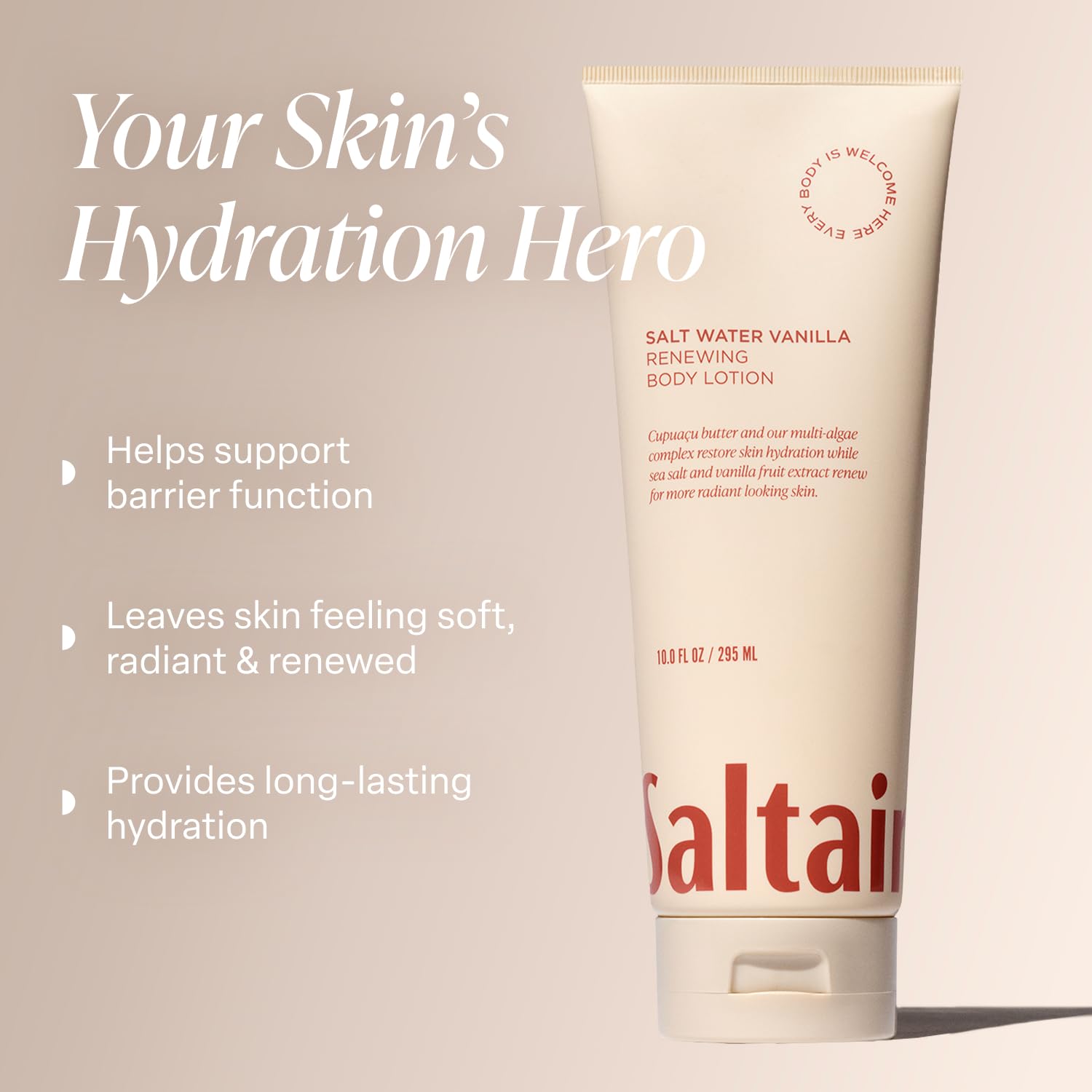 Creamy texture of Saltair body lotion delivers rich, non-greasy hydration