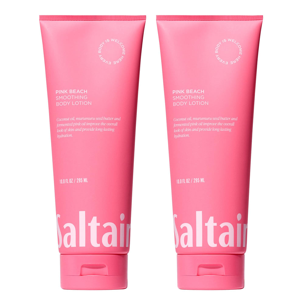 Saltair Body Lotion Pink Beach pack front view for convenient two-pack hydration