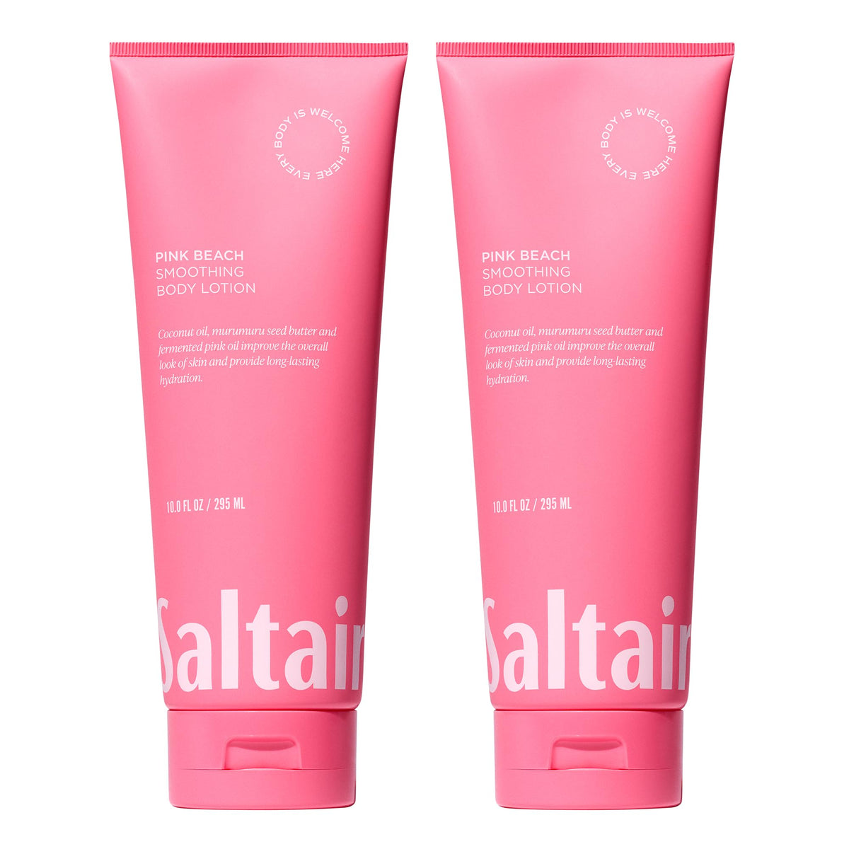 Saltair Body Lotion Pink Beach pack front view for convenient two-pack hydration