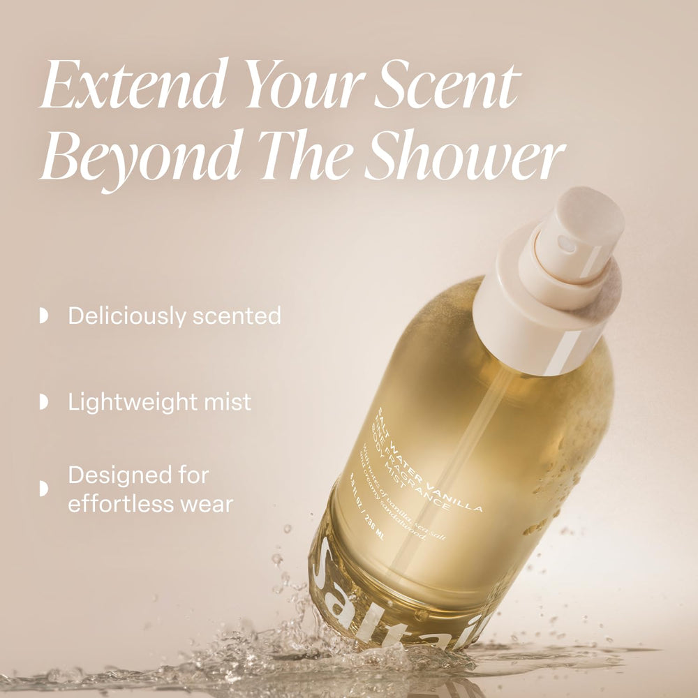 Saltair Body Mist spray in action, lightweight and quick-drying
