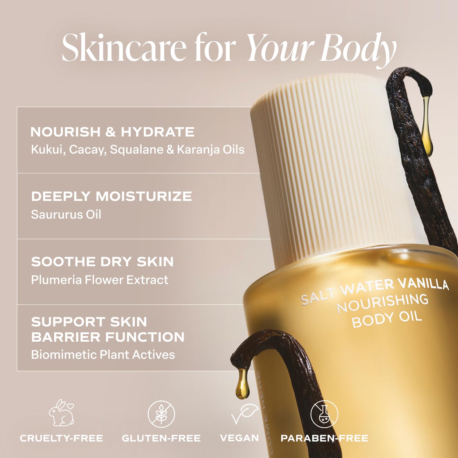 Saltair Body Oil applied on damp skin after shower for smooth absorption.