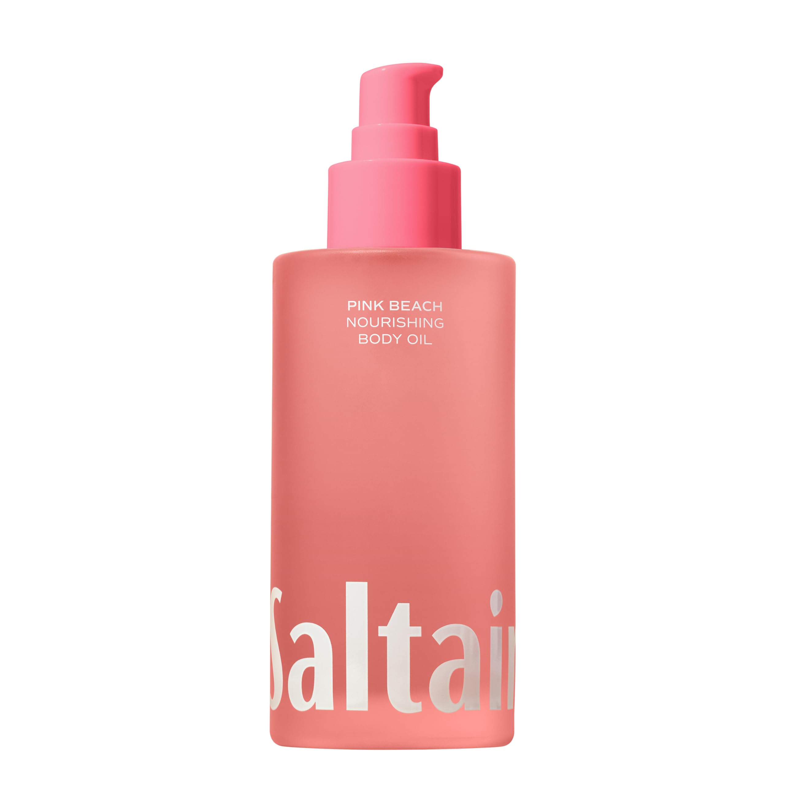 Saltair Body Oil Pink Beach bottle with luxurious hydration for soft, moisturized skin after shower.