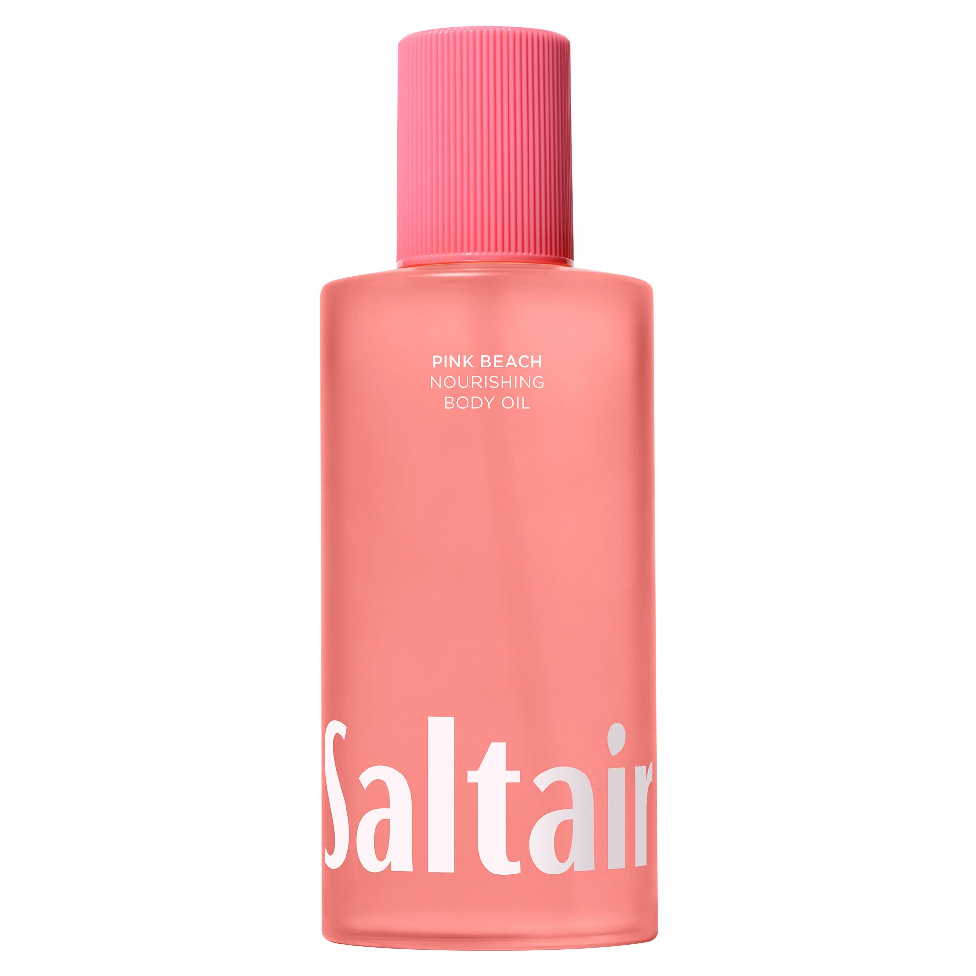 Saltair Body Oil Pink Beach bottle highlights tropical hydration for smooth post-shower skin.