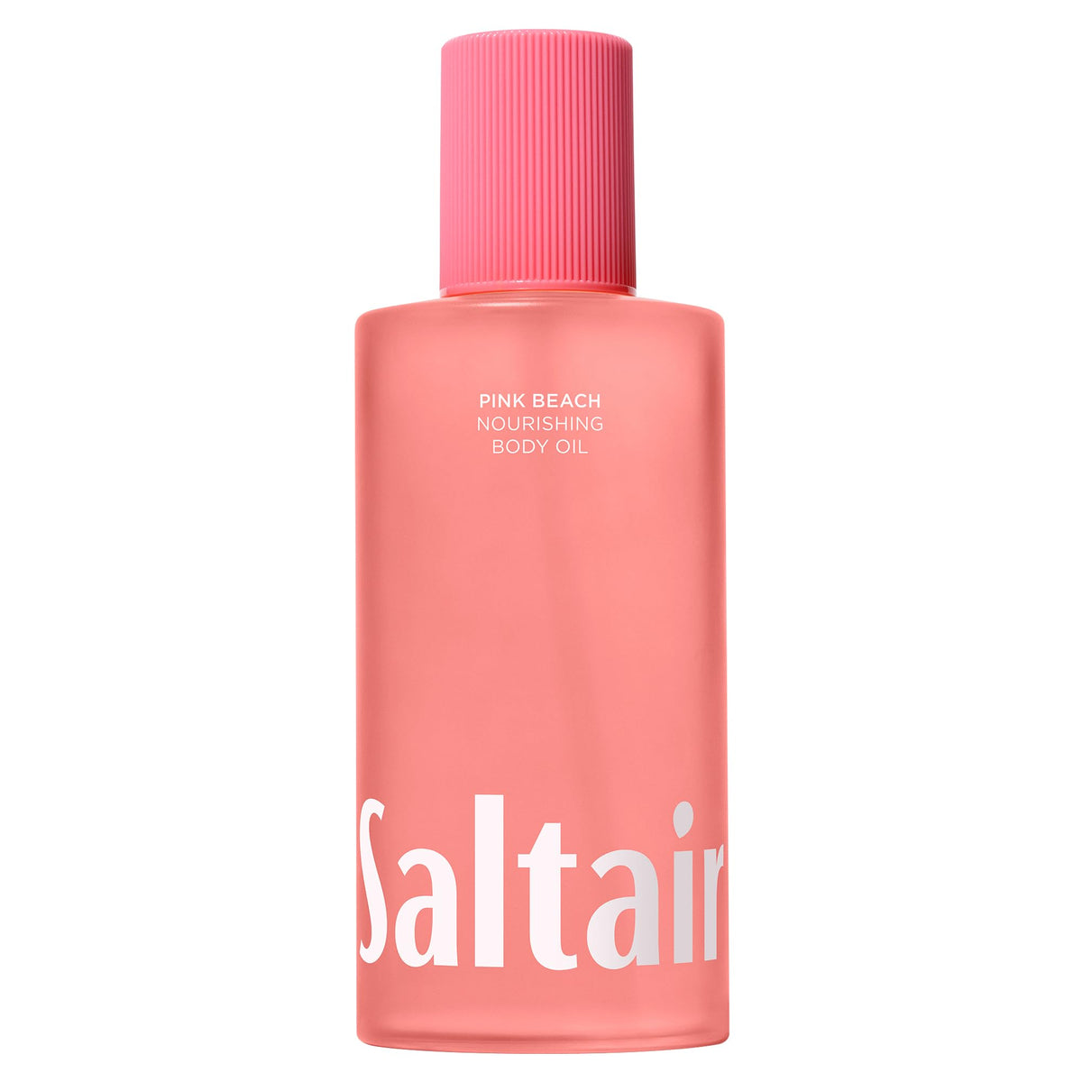 Saltair Body Oil Pink Beach bottle highlights tropical hydration for smooth post-shower skin.