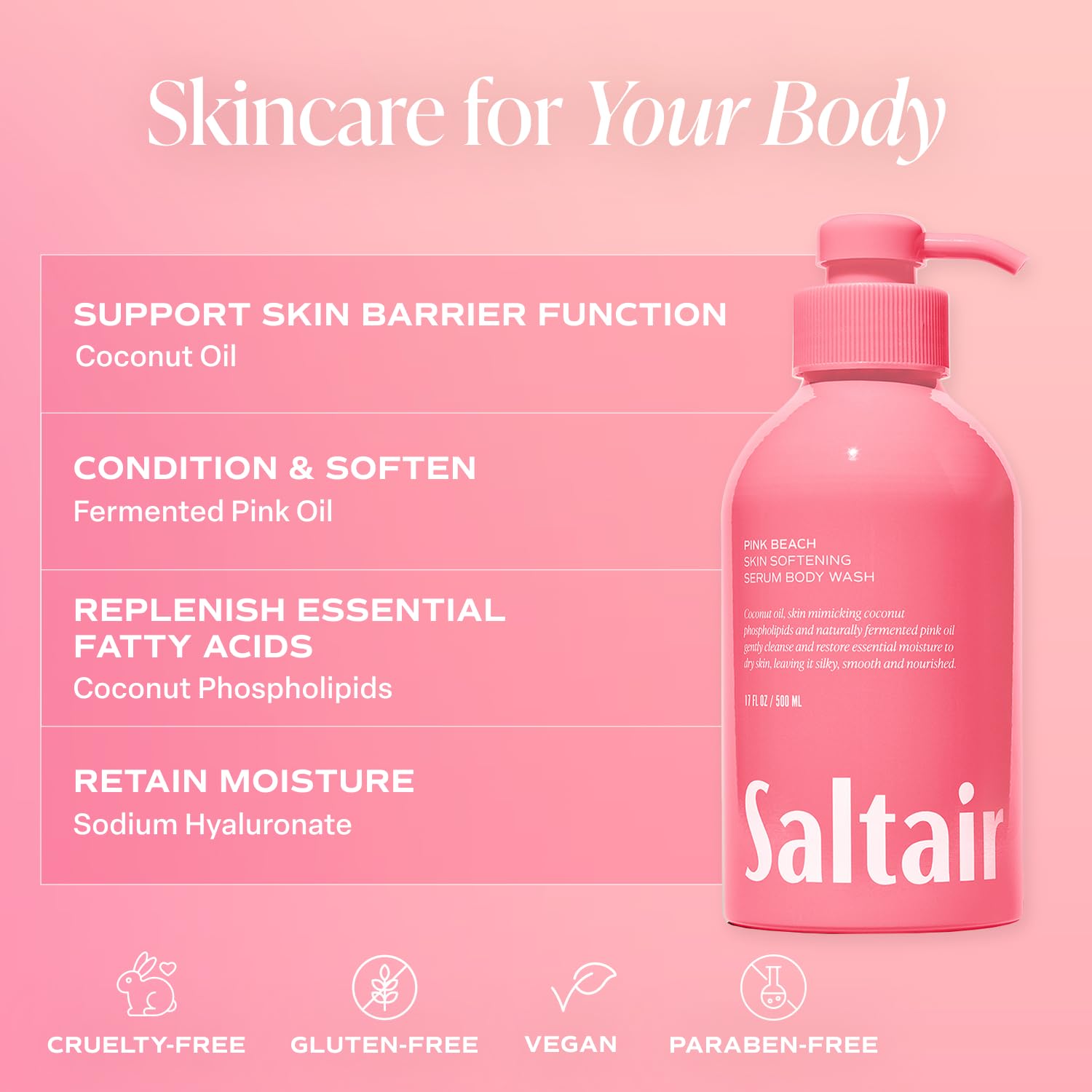 Saltair pump-top bottle detail for easy, controlled dispensing