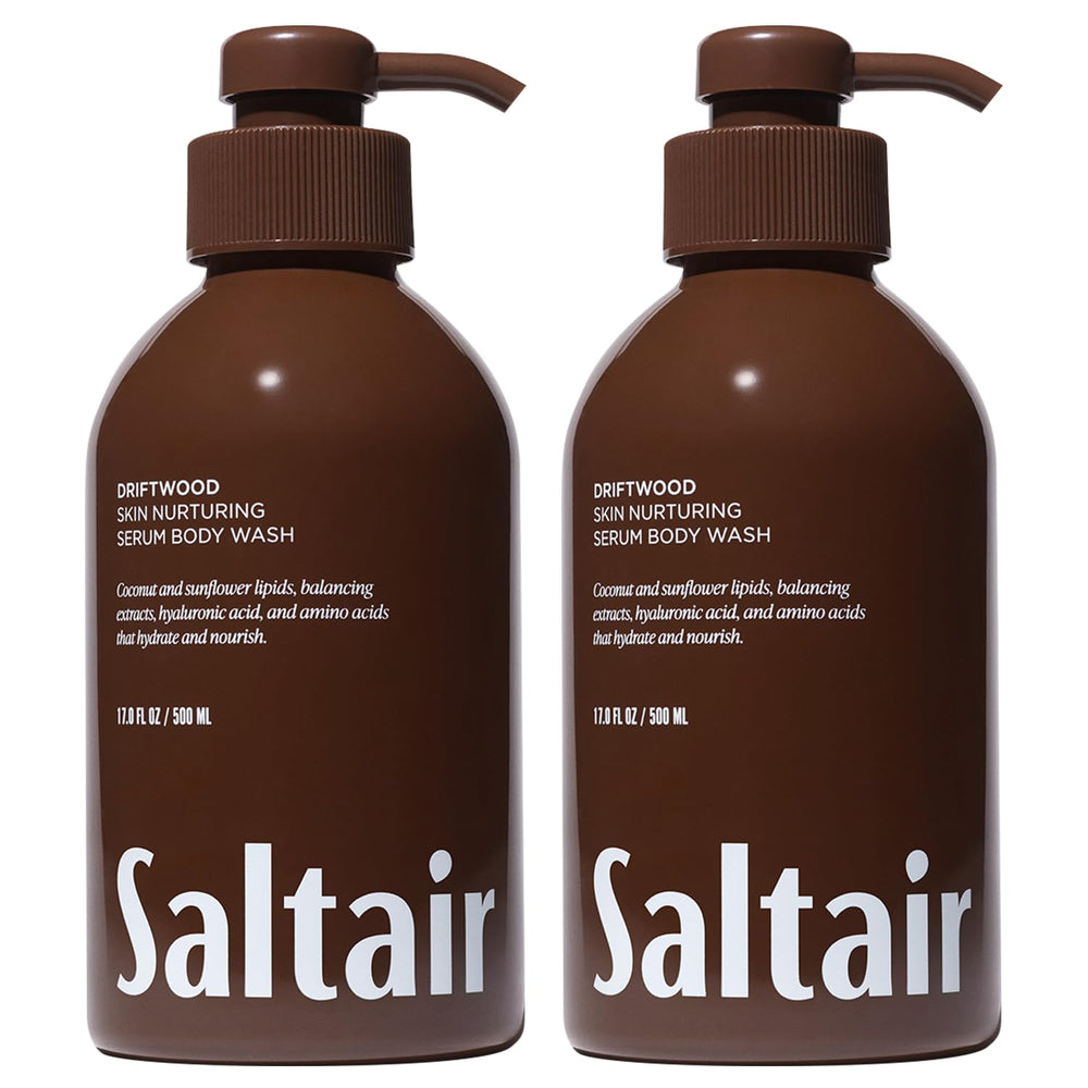 Saltair Driftwood bottle pump showing hydrating shower gel for daily use.