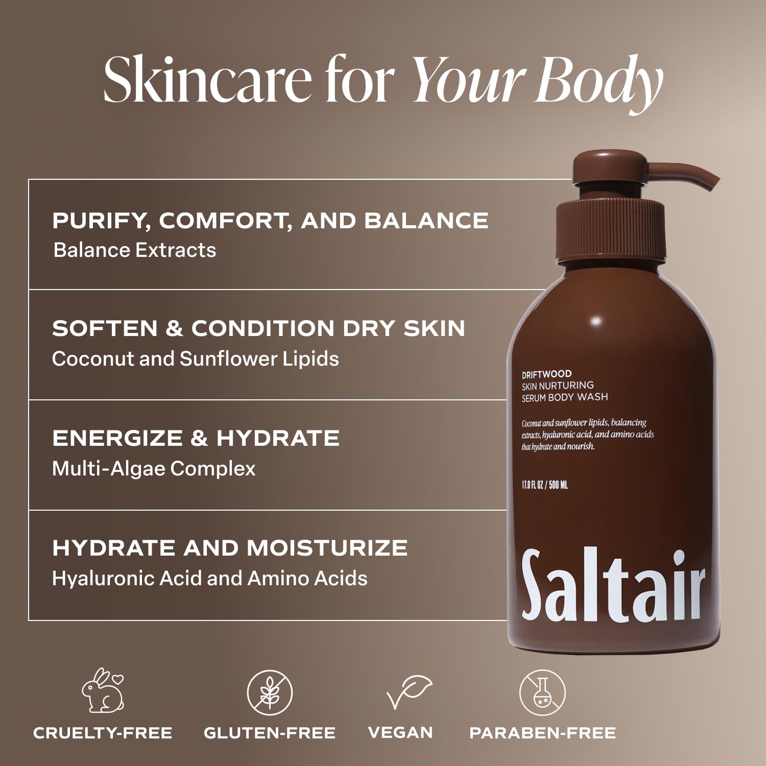 Saltair Driftwood fragrance notes evoke bergamot and sage in the shower.