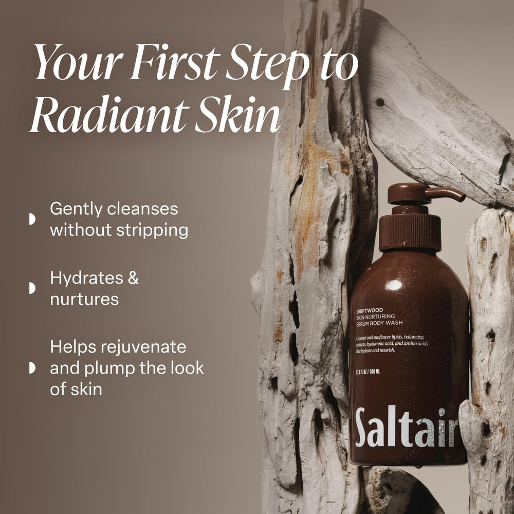 Saltair Driftwood two-pack bottles with pumps for easy daily showers.