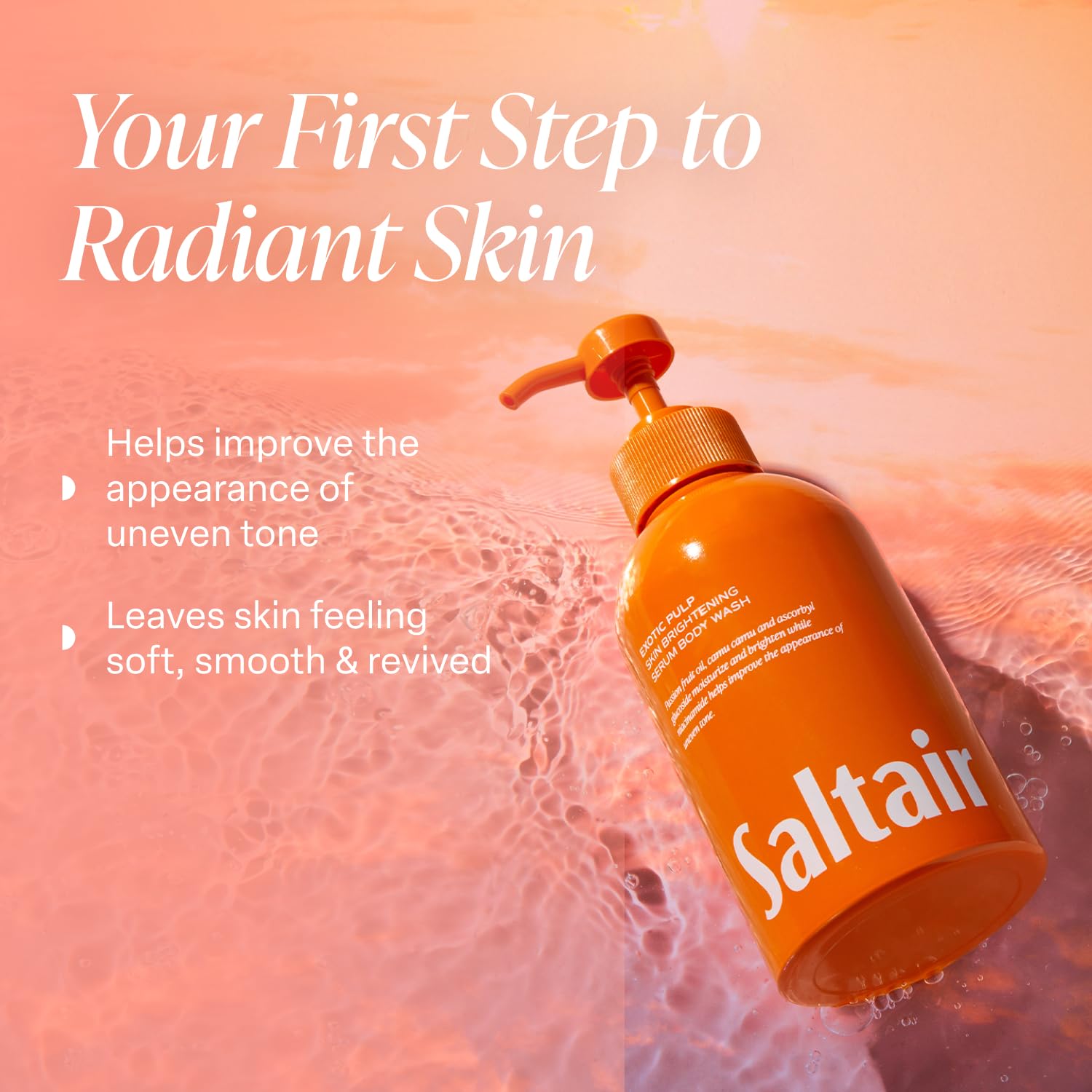 Saltair Exotic Pulp bottle label close-up highlights Monoi and Cupuacu benefits.