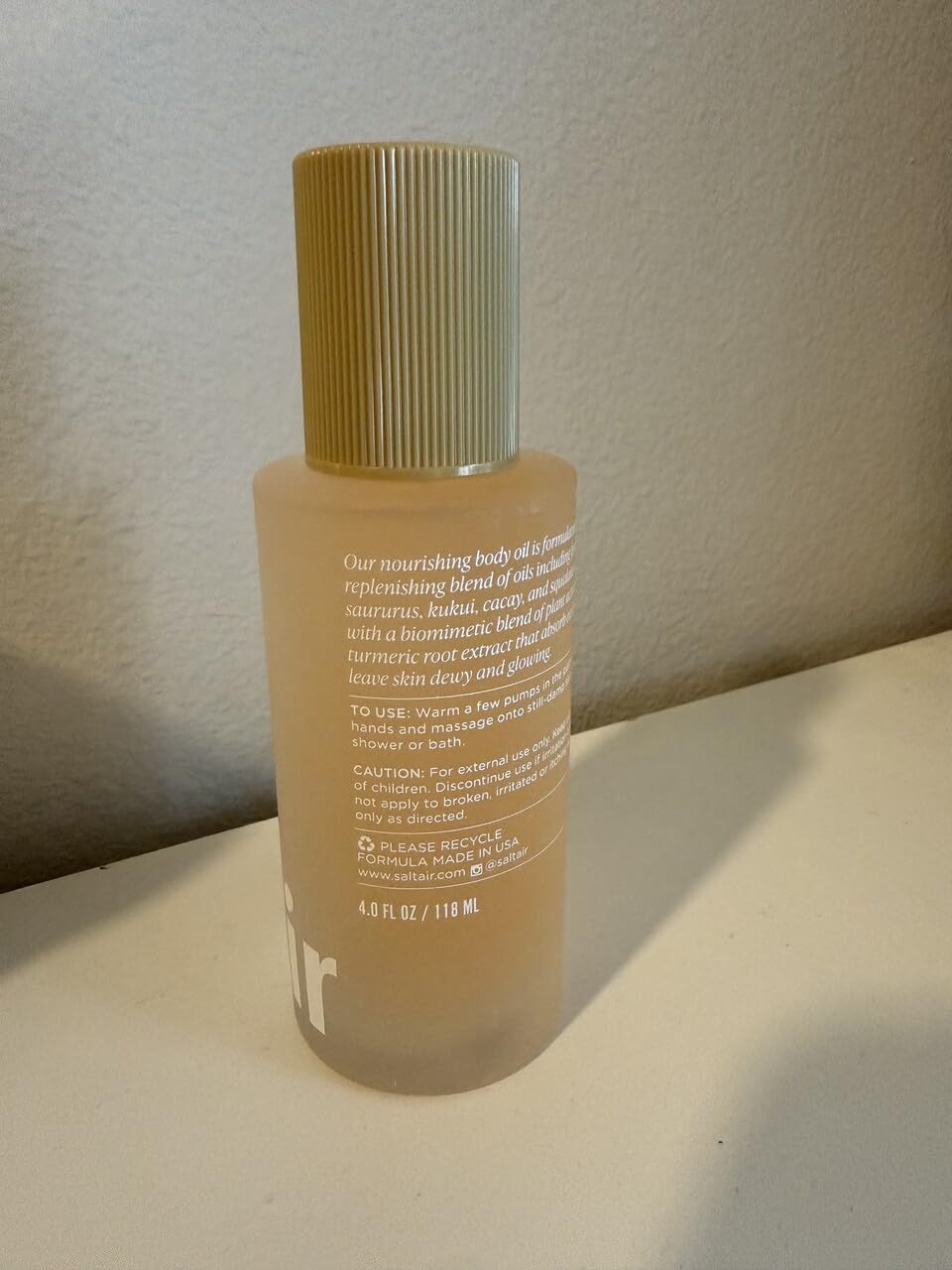 Saltair huile corporelle après-douche: idéale pour hydratation quotidienne et légère.