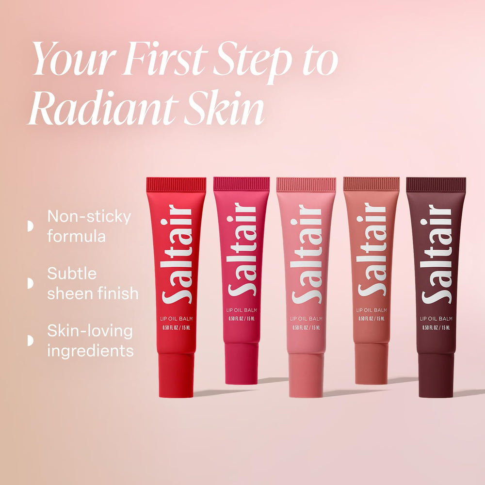 Saltair Hydrating Lip Oil Balm tinted rose for subtle color and high shine.
