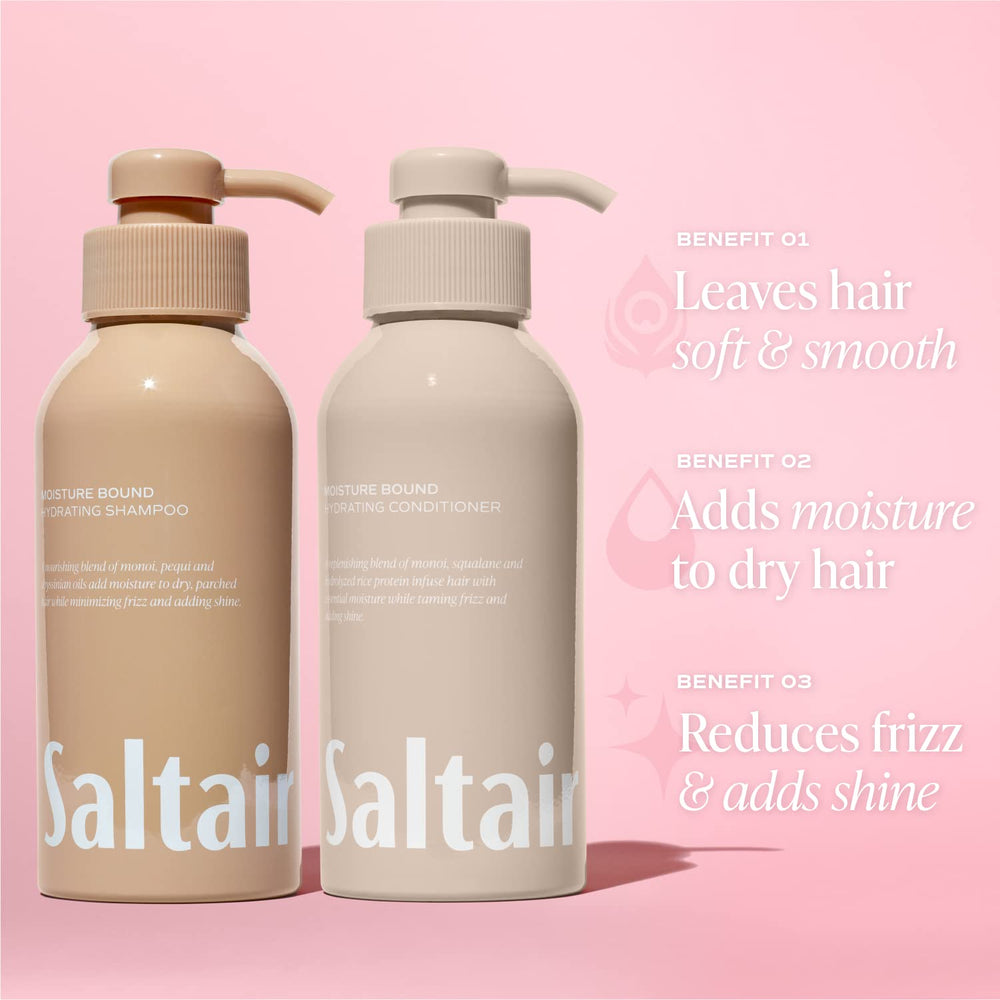 Saltair Moisture Bound set displayed on bathroom shelf.