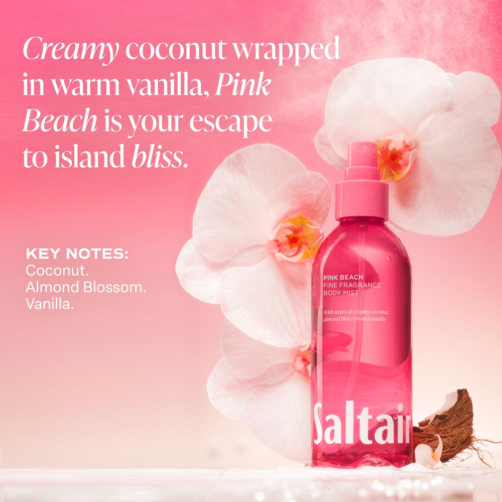 Saltair Pink Beach bottles on dresser evoke an everyday coastal vibe