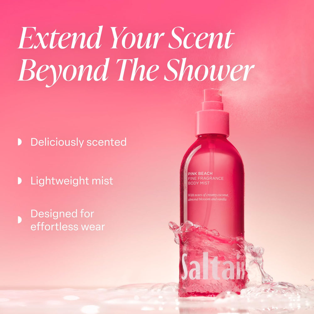 Saltair Pink Beach mist spray action for quick refreshment on the go
