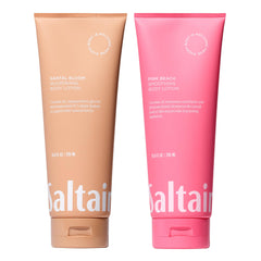 Saltair Pink Beach body lotion bottle showcases island-inspired scent for daily hydration.