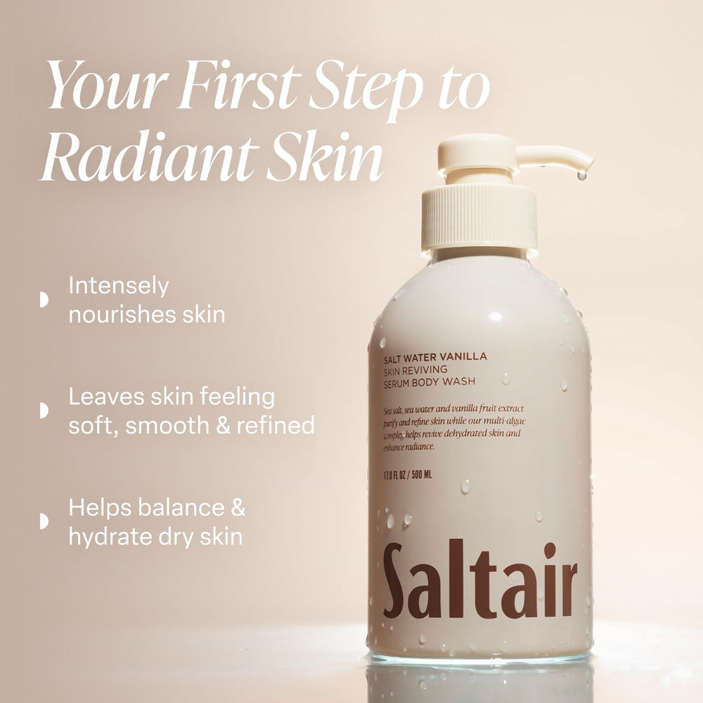 Saltair Salt Water Vanilla bottle close-up highlights soothing aroma and premium packaging.