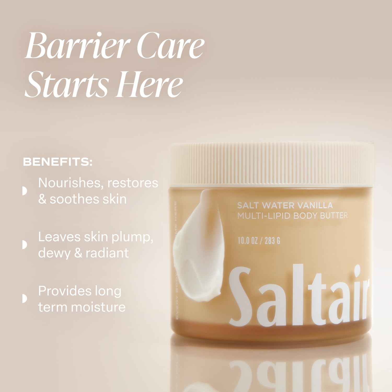Saltair Salt-Water Vanilla fragrance closeup evokes coastal warmth.
