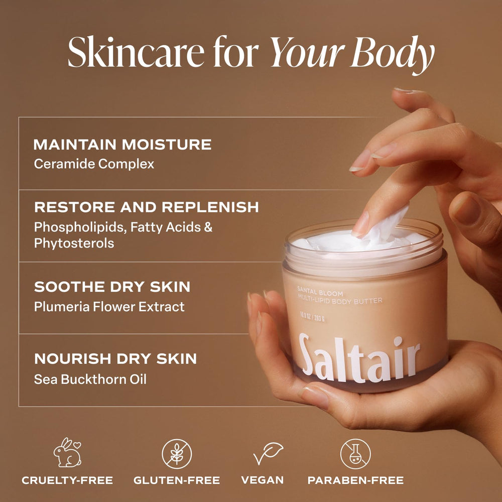 Saltair sea buckthorn and coconut oil blend on skin surface for moisture.