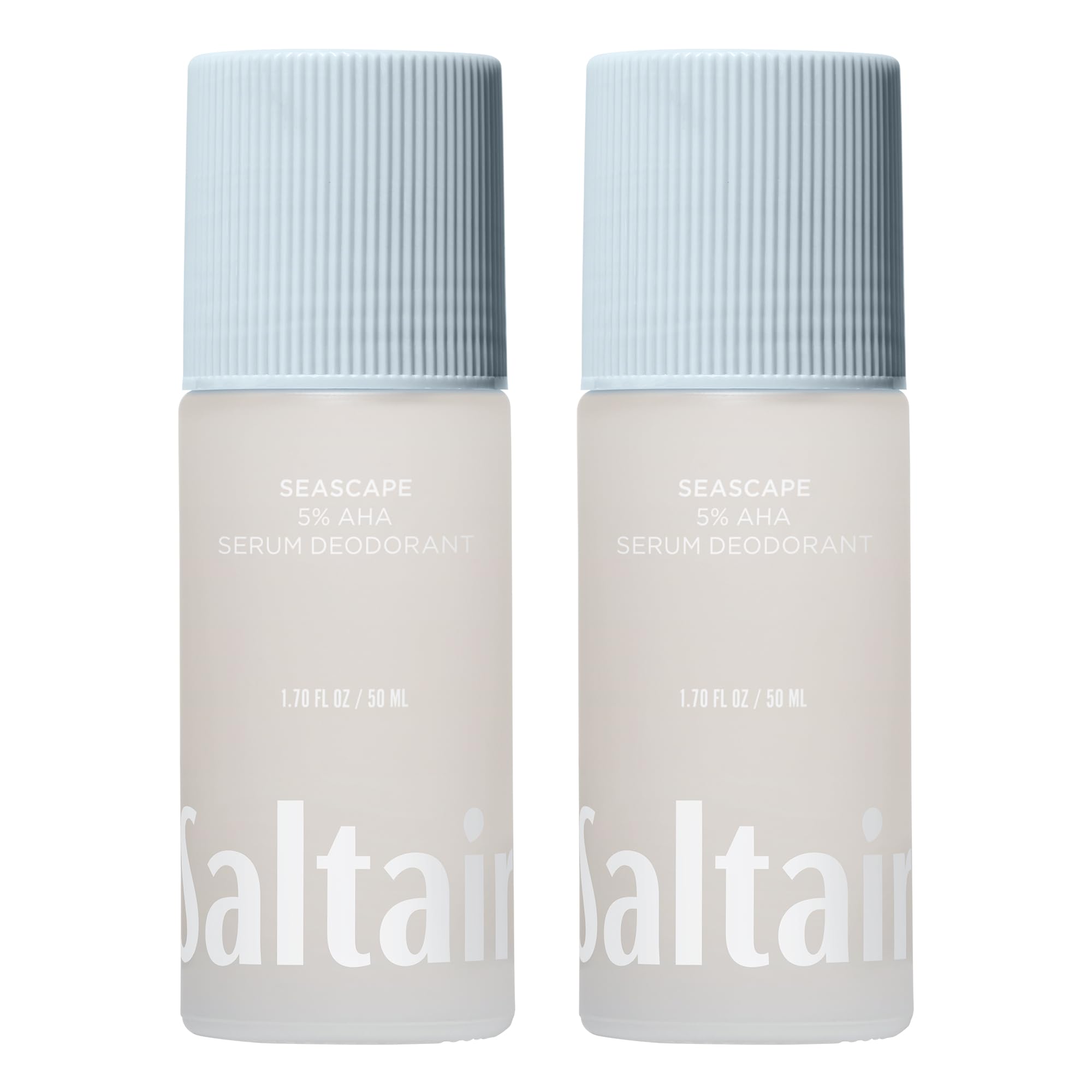 Saltair Serum Deodorant Seascape bottle shows 2-pack design for travel-ready odor protection.