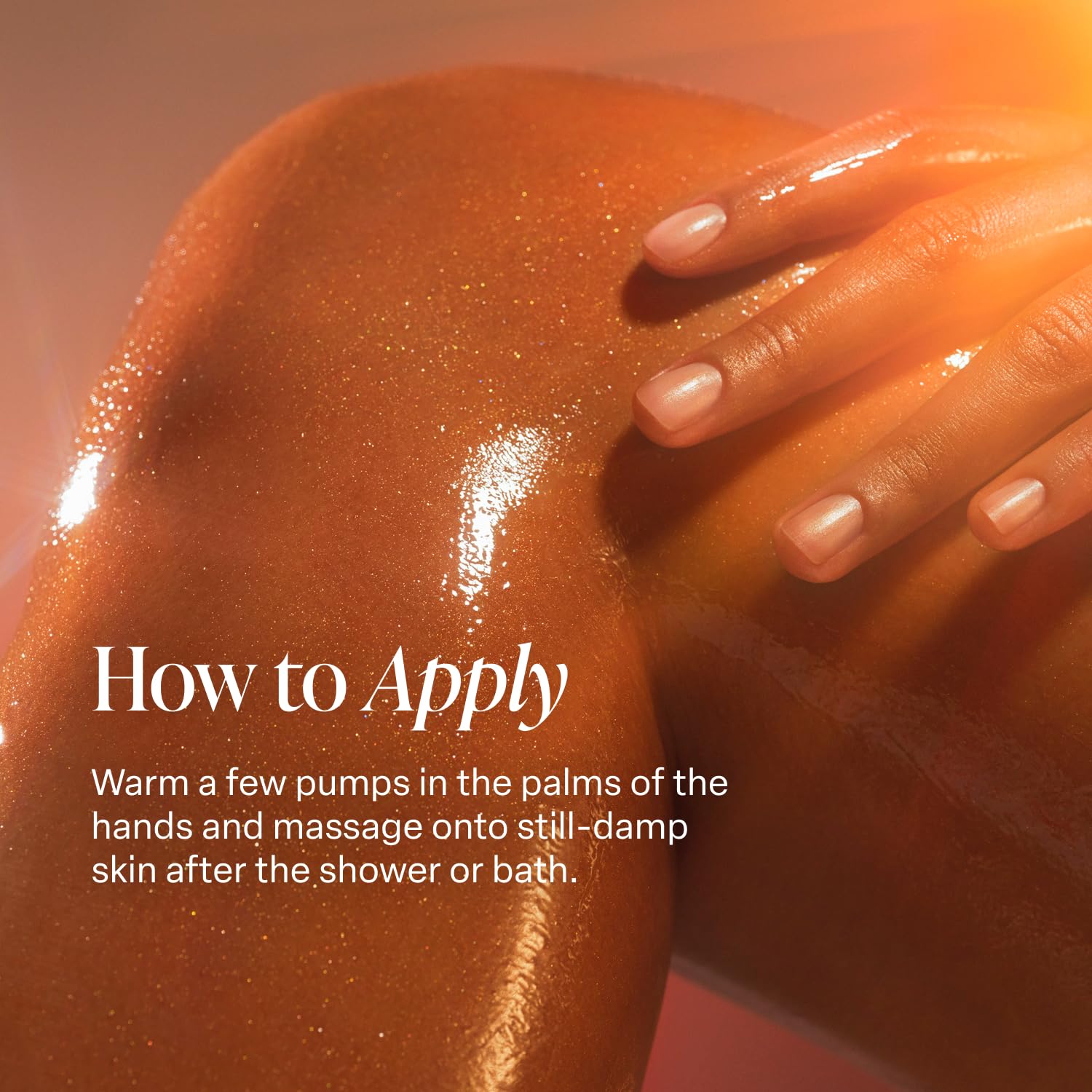 Saltair Shimmering Body Oil massaged onto damp skin for smooth absorption.