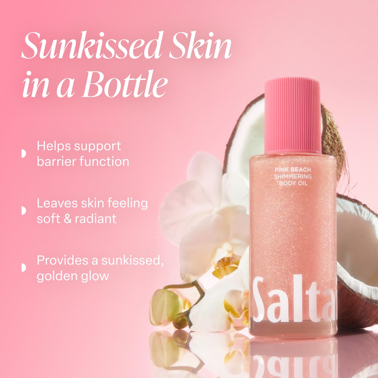 Saltair pearl pigments create a sun-kissed glow on the skin.