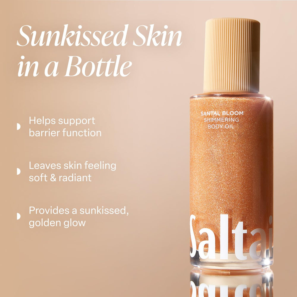 Saltair Shimmering Body Oil pump dispenses lightweight moisture evenly.