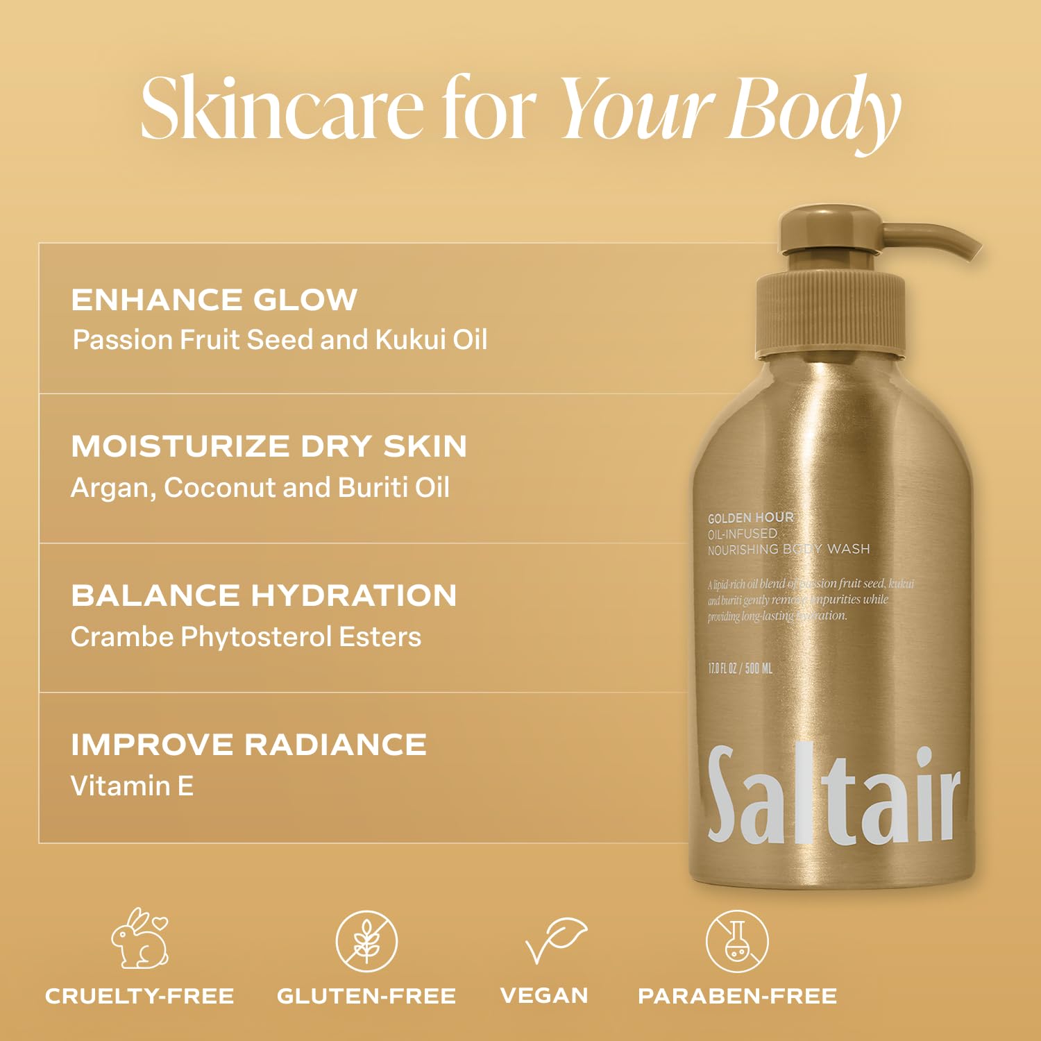 Saltair shower scene with pumps for a quick, luxurious cleanse