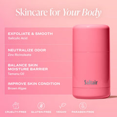 Pink Beach label on Saltair deodorant highlights coconut vanilla notes.