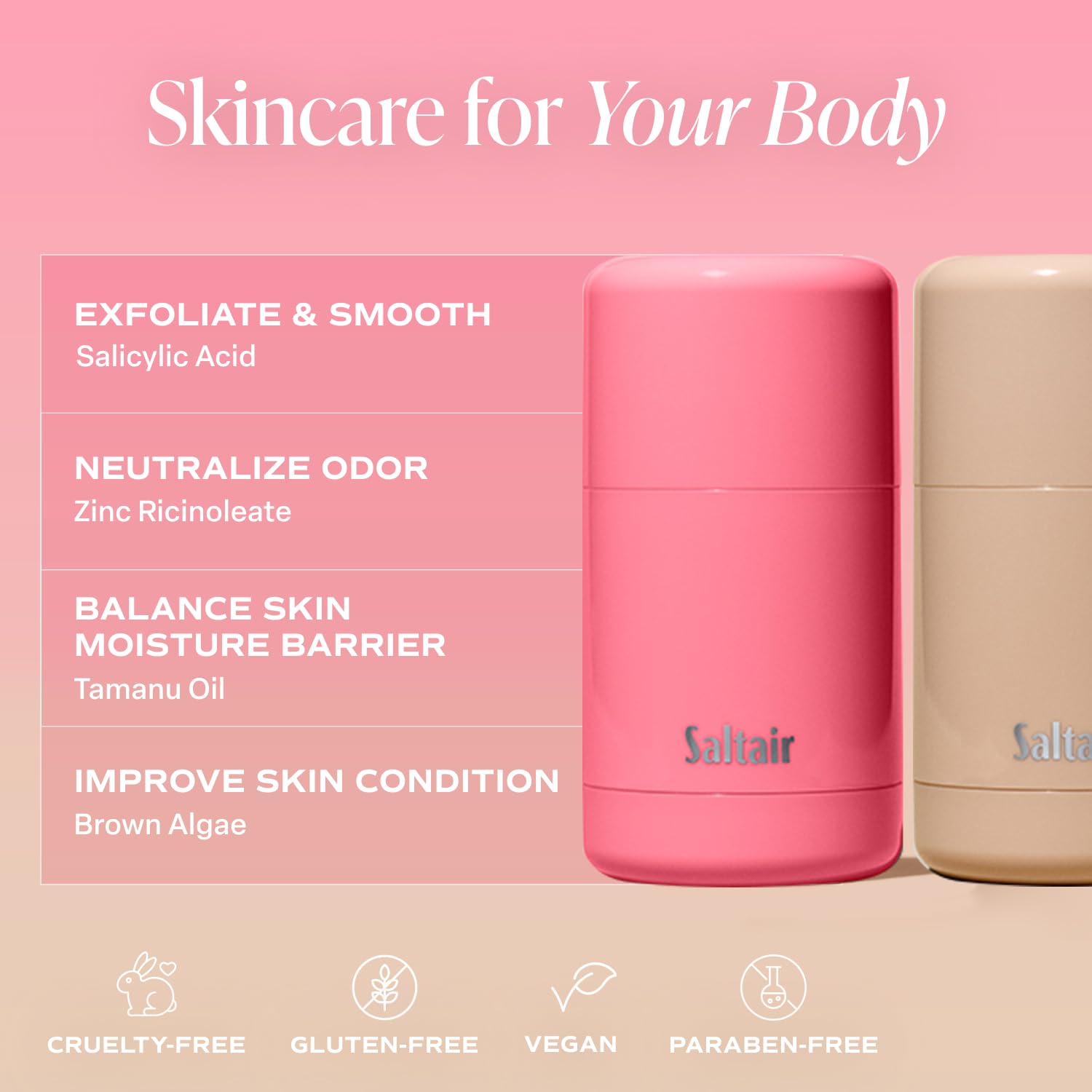 Saltair Skincare Deodorant Stick being applied smoothly