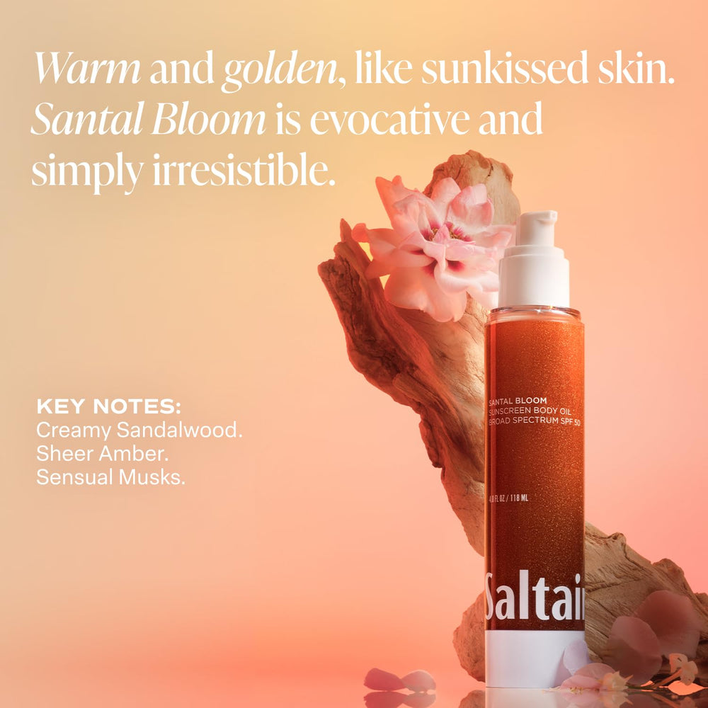 Saltair SPF Body Oil comes in a 4oz pump bottle for travel-friendly sun care