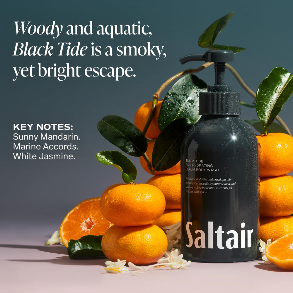 Saltair unisex shower display emphasizes vegan, cruelty-free moisturizer options.