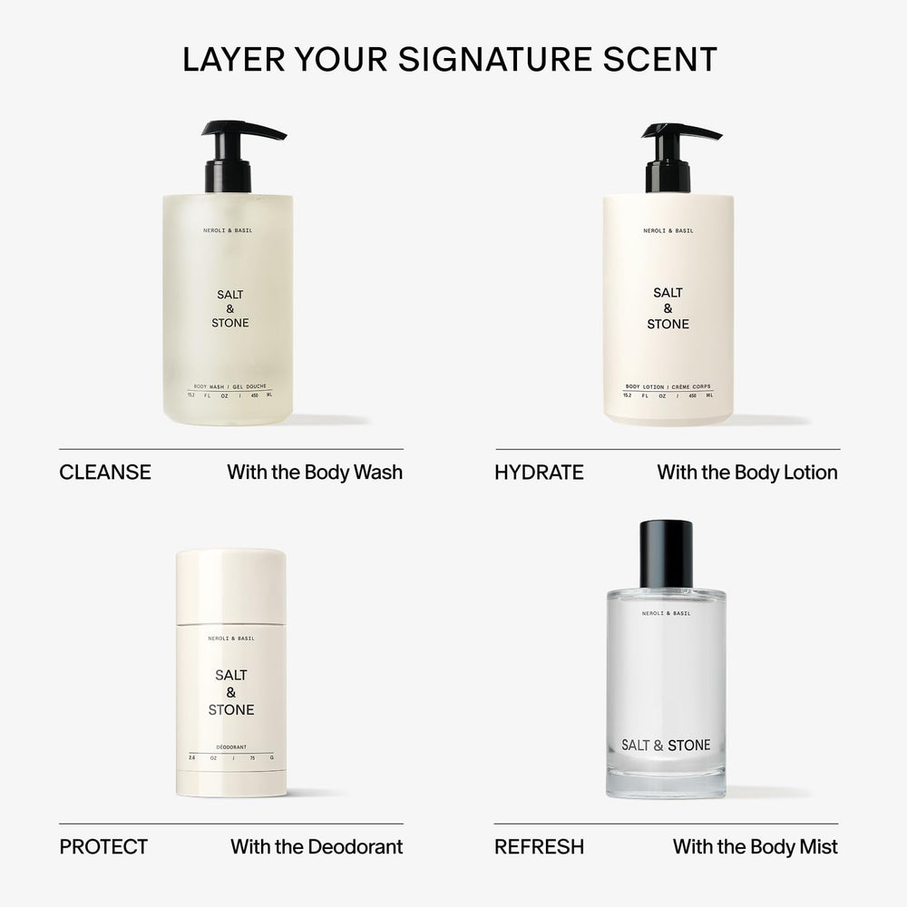 Salt & Stone pump-dispense action shows easy, mess-free wash.