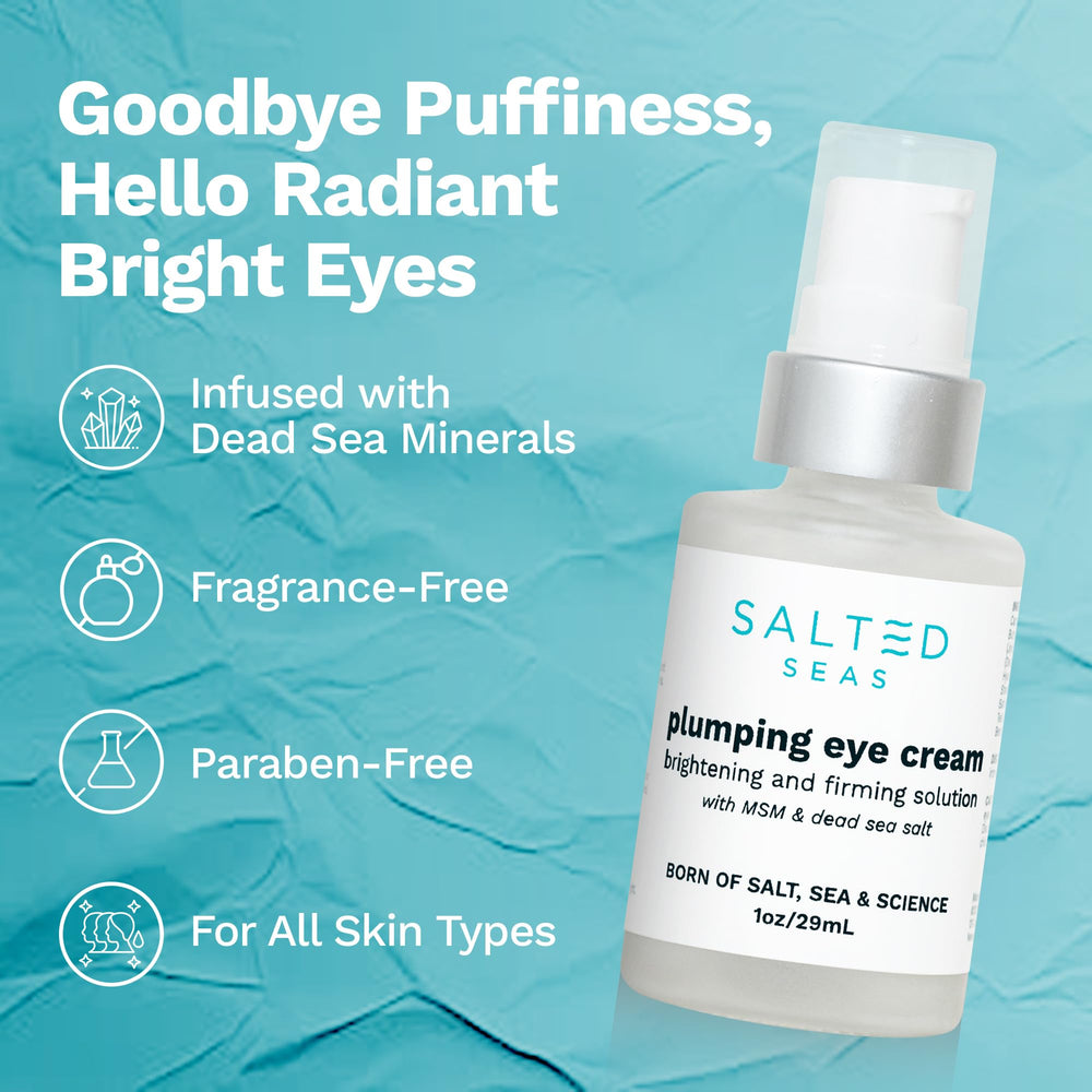 Salted Seas Plumping Eye Cream being applied under the eye demonstrates gentle patting.