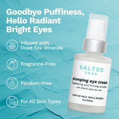 Salted Seas Plumping Eye Cream being applied under the eye demonstrates gentle patting.