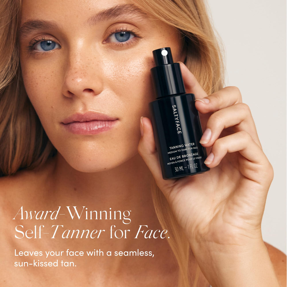 SALTYFACE Tanning Water fine mist for even coverage.