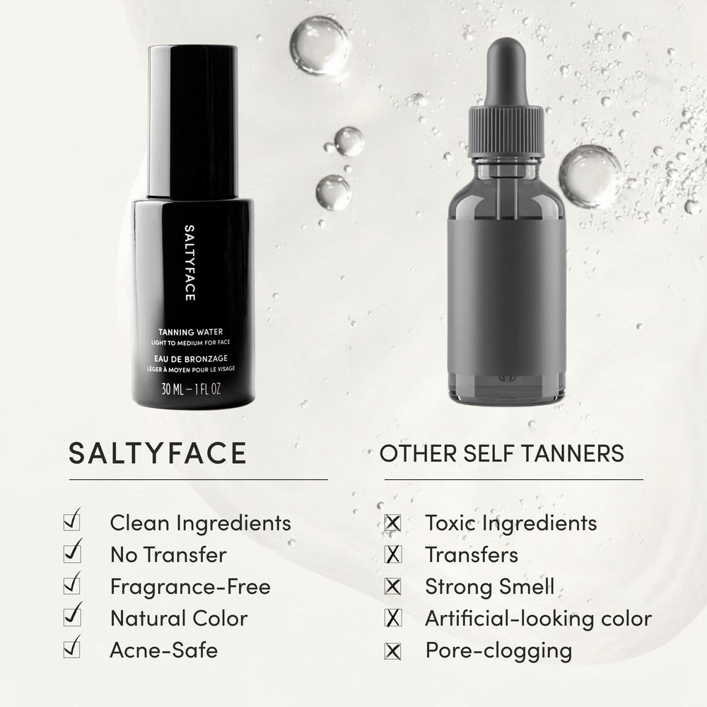 SALTYFACE Tanning Water hairline ears application shows precise blend.