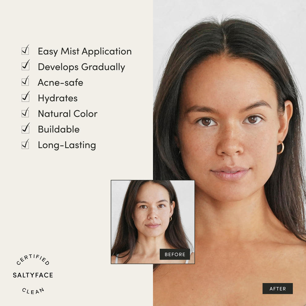 SALTYFACE Tanning Water neck-ears-chest highlights a sun-kissed look with gradual development.