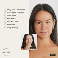 SALTYFACE Tanning Water neck-ears-chest highlights a sun-kissed look with gradual development.