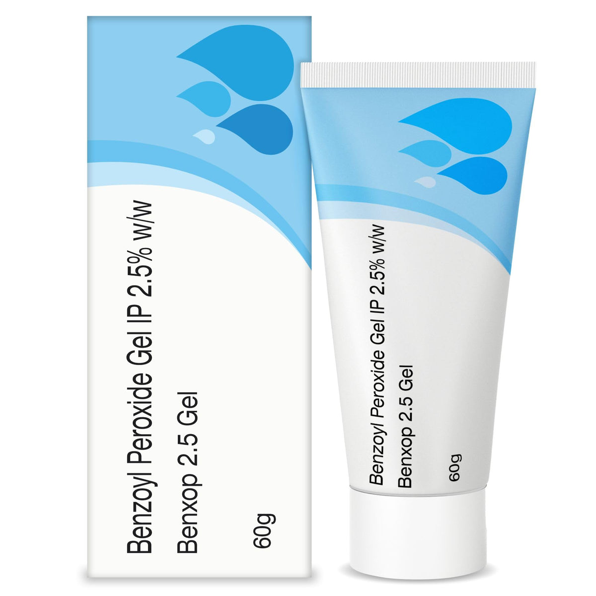 SALVE Benxop 2.5% benzoyl peroxide gel in a 60g tube for daily use on oily, congested skin