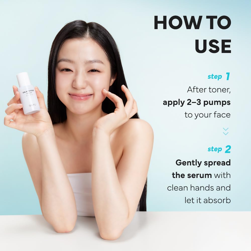 Application moment during morning skincare routine with SAM'U Galacto Pore Serum.