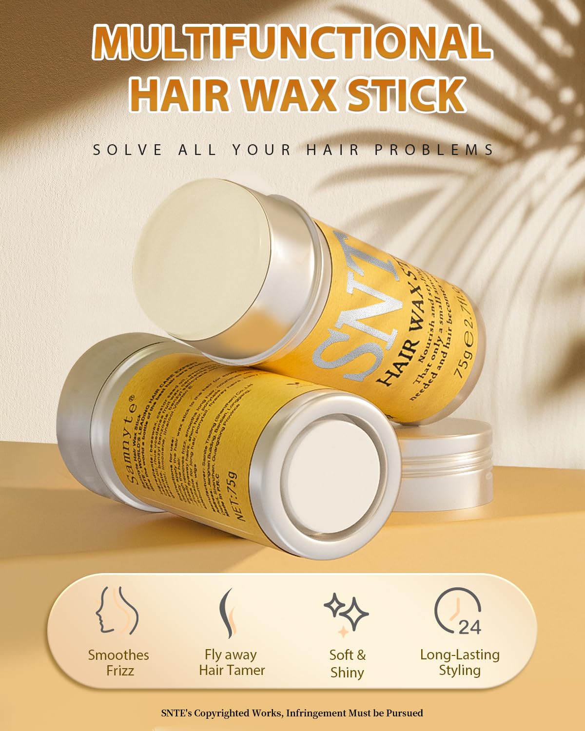 Samnyte Hair Wax Stick edge-control application for sleek edges.