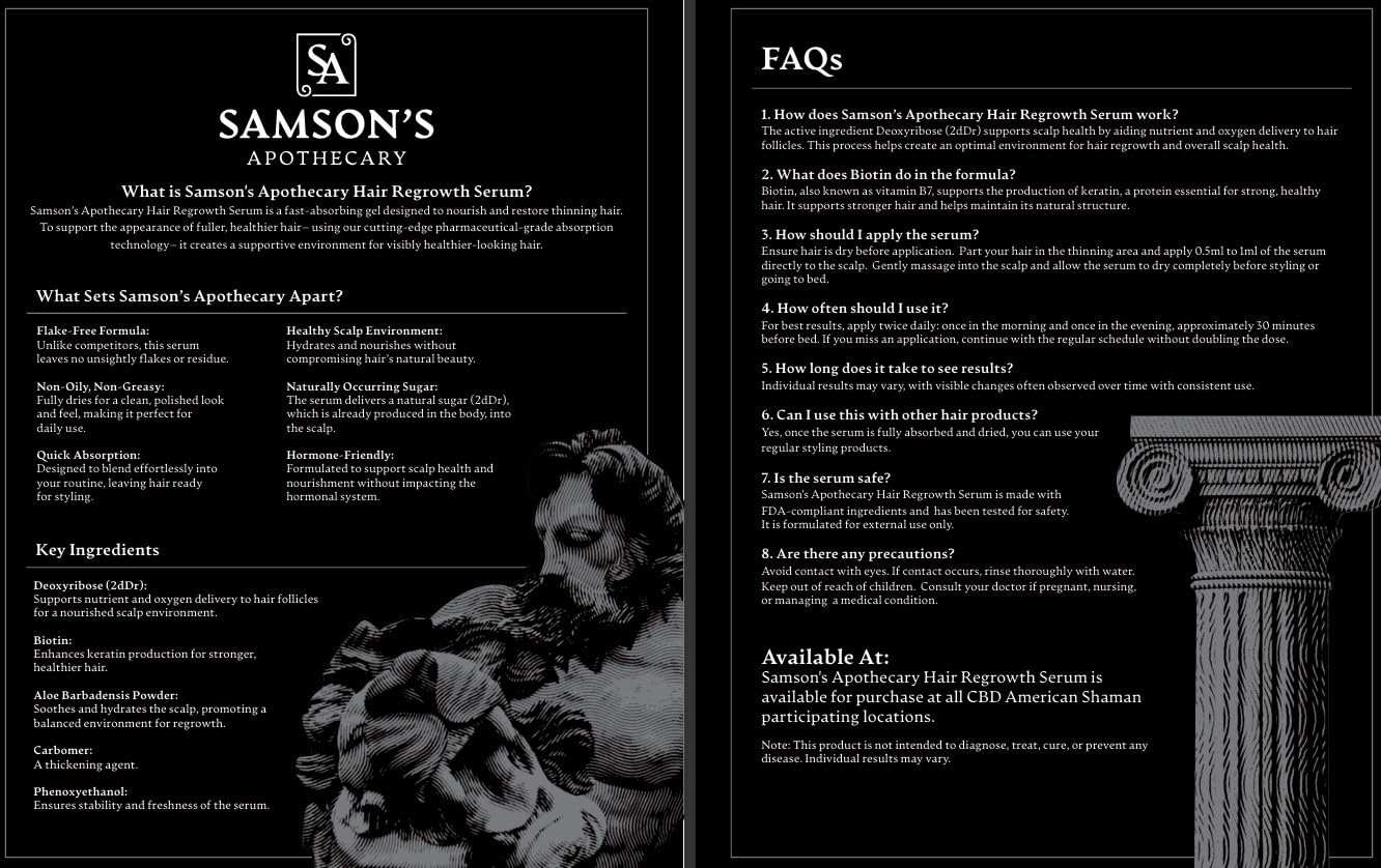Samson's Apothecary Hair Regrowth Serum non-oily finish dries quickly