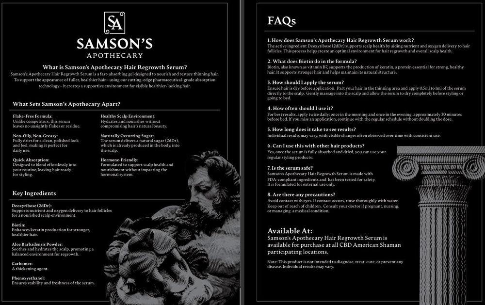 Samson's Apothecary Hair Regrowth Serum non-oily finish dries quickly