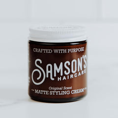 SAMSON'S HAIRCARE Matte Styling Cream texture highlights easy application.