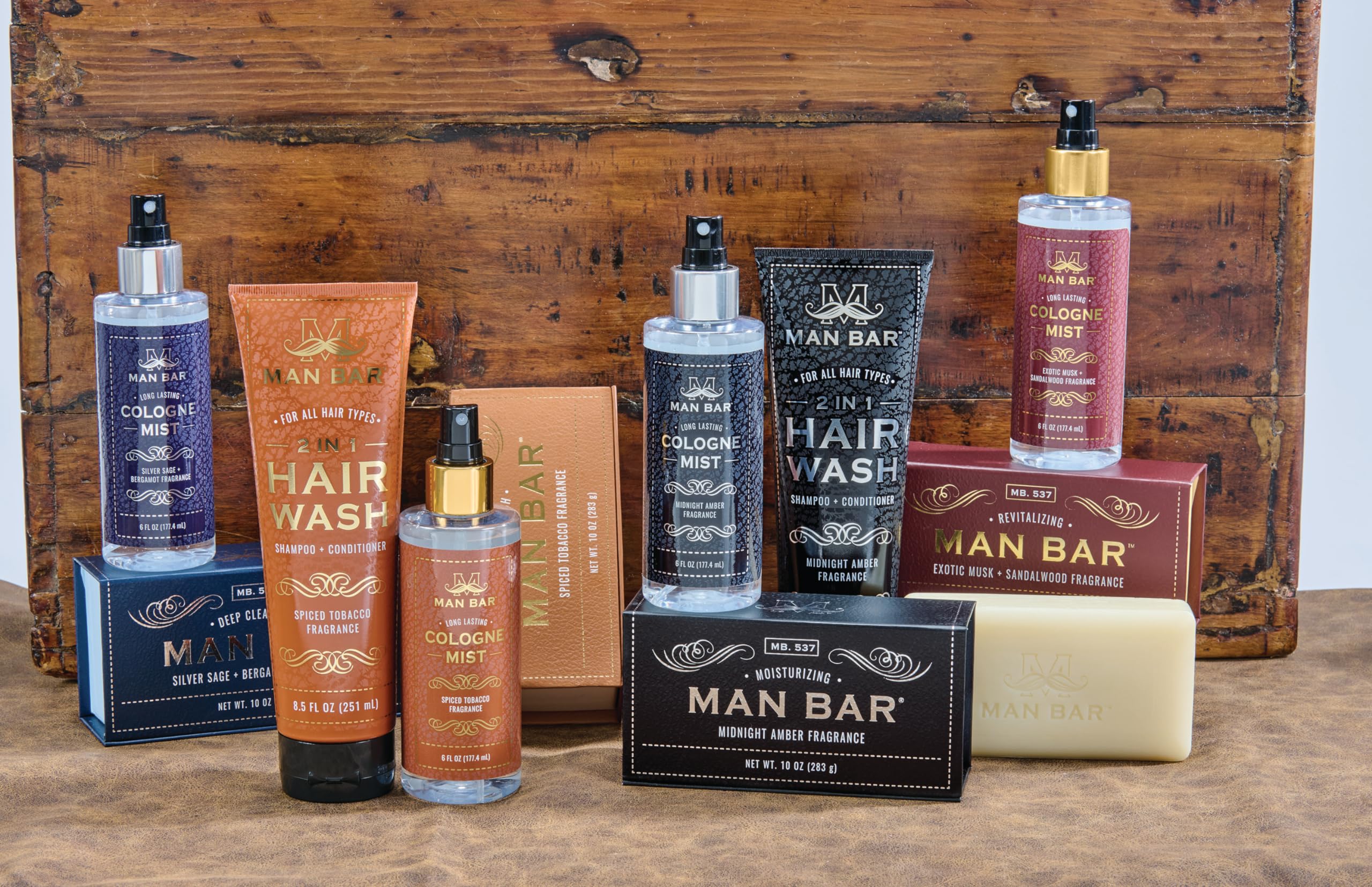 San Francisco Soap Company MAN BAR Midnight Amber label highlights premium ingredients.