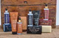 San Francisco Soap Company MAN BAR Midnight Amber label highlights premium ingredients.